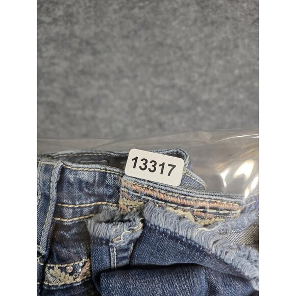 Miss Me Jeans Womens 27 Blue Signature Crop Embellished Rhinestone Raw Hem Bling - Picture 9 of 9